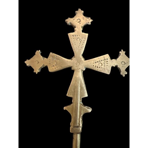 Handcrafted Ethiopian Brass Cross Orthodox Religious Artifact 10" Long - Picture 8 of 8